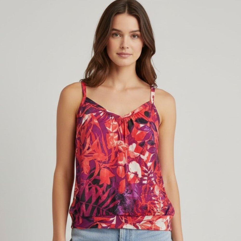 Coral and Purple Tropical Print Camisole Top